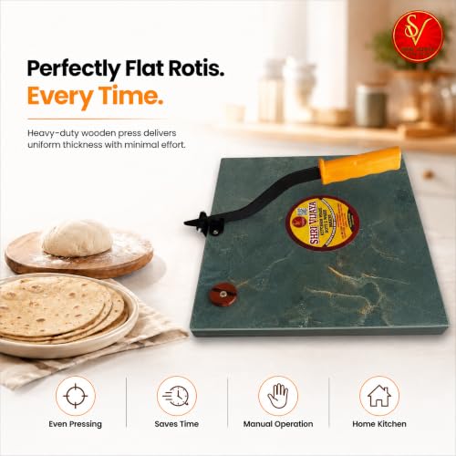 Image of Shri Vijaya Wooden Chapati Press Machine Roti Puri Maker for Easy Flatbreads Heavy Duty Wood Press with Strong Handle Manual Roti Khakra Papad Maker Durable Kitchen Tool for Home Use (Emerald)