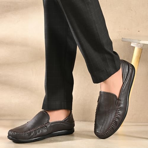 Image of Blue Leather by Centrino Genuine Leather Slip-On Men's Formal Shoe |Stylish with Soft Cushioned Insole |Trendy Non Lace-Up Design |Durable Leather with Anti-Skid Sole | Perfect for Formal Wear (4033)