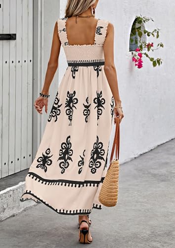 Image of PRETTYGARDEN Women's Sleveless Boho Maxi Dress | Boho Floral,Square Neck,Wide Ruffle Straps,with Pockets,Smocked A Line Dresses,Flowy Sundress for Summer Beach,Travel,Party