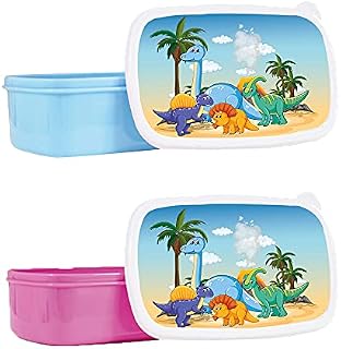 Print Maniac Personalised Lunch Box Beach Dinosaur School Sandwich Kids Picnic Snack Food Bag Children's Travel Girls Boys Toddler Box Tub Pack Box (Blue, Add Name)