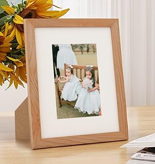 A5 写真フレーム 無垢チェリーウッド材 14.8×21cm 壁掛け 直角デザイン A5 (148×210mm) ポスターフレーム A6 対応マット付き PS パネル 縦横両用 1 個セット