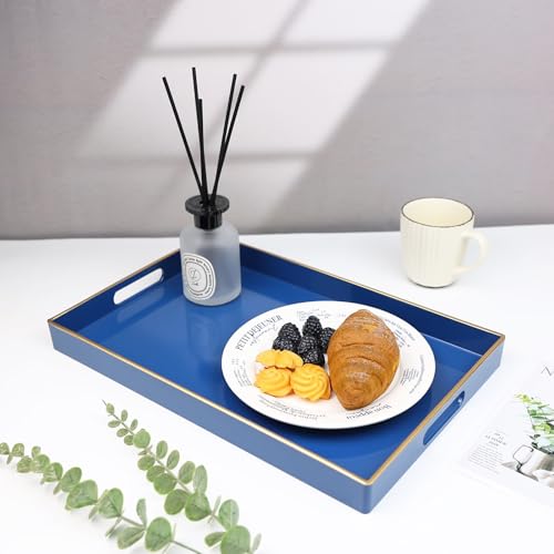 Spsyrine Blue Decorative Serving Tray with Handles, Elegant Plastic Coffee Table Tray for Ottoman, Living Room, Home Decor 15.6" X 10.2" by Spsyrine - Image 2