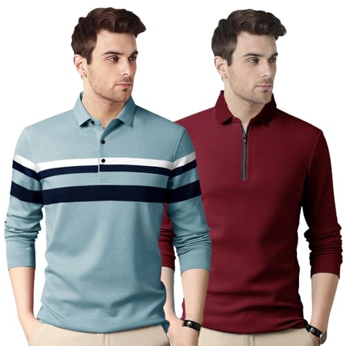 Image of Noble Monk Men's Polycotton Regular Fit Full Sleeves Polo T-Shirt