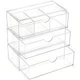 Unbr 3-Tier Acrylic Drawers Stackable, 10cm Narrow Makeup Drawer Organiser for Bathroom Mirror Cabinet, Clear Skin Care Organiser & Cosmetic Display Case with 2 Drawers