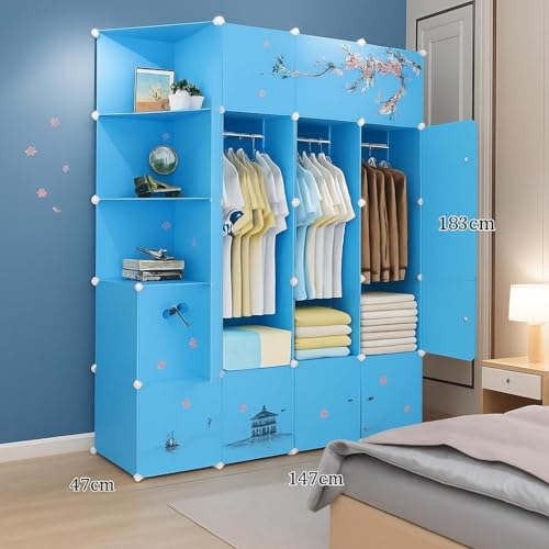 Image of LUHI Plastic Wardrobe for Kids Clothes ? Easy to Use Anti-Skid & Non-Slip Effective Professional, Plastic Cupboard for Kids, Foldable Almirah, Collapsible Wardrobe (Blue X4, 12-Shelf-10-Door)