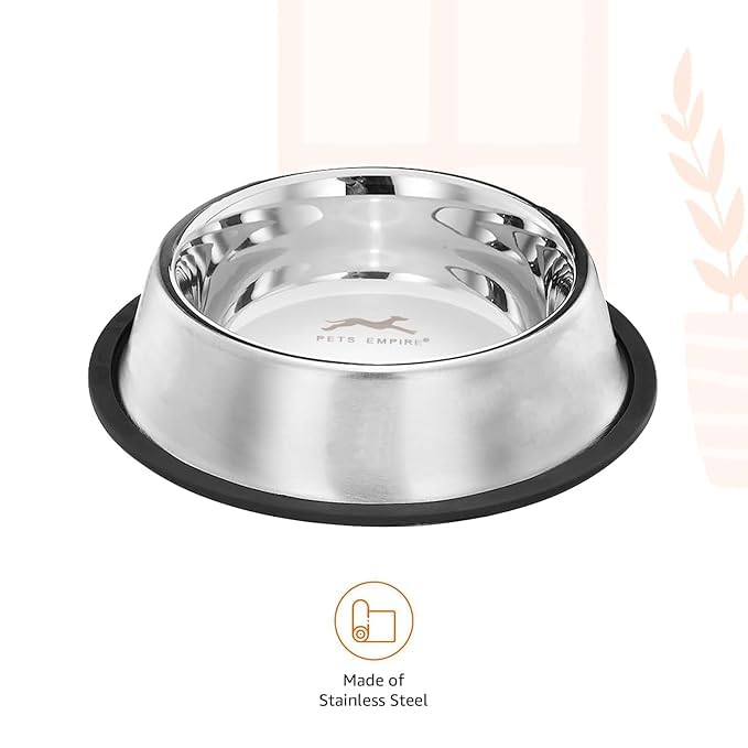 Image of Pets Empire Anti-Skid Stainless Steel Water and Food Feeding Bowl for Adult Dogs, Puppies, Cats |Stainless Steel | Easy to Clean Pet Feeder