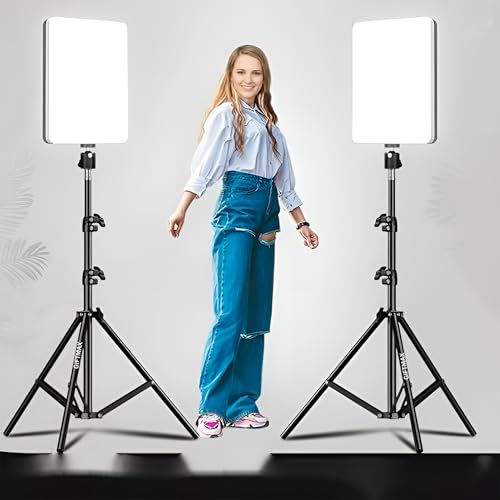 Image of GiftMax Photography LED Video Soft Light Panel, for Studio Photography | Video Recording | Conference | YouTube,2700K-5700K CRI95+ | with Remote Control (Light with 7FT Stand Pack of 2)