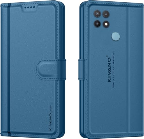 Image of KIVANO LUXE Compatible for Oppo A15 / Oppo A15s Luxury Handmade Leather Magnetic Flip Folio Case | Card Holder & Kickstand | Slim Protective Cover | Unisex - Blue