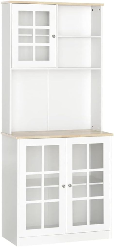 Kitchen Buffet, Pantry with 3 Cabinets, 2 Open Shelves and Large Countertop, Tall White Cabinet (Color : A, Size : As Shown)