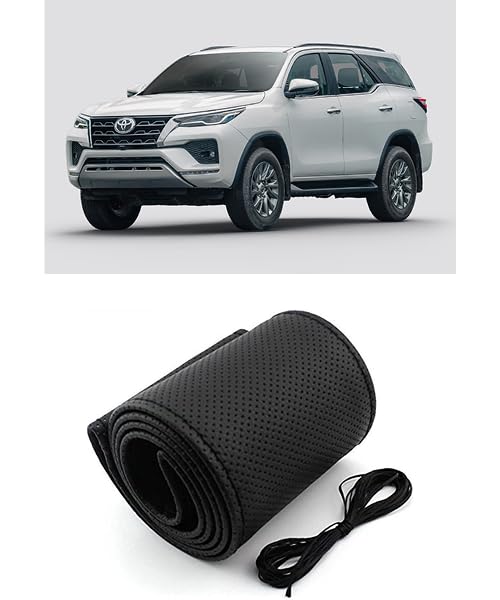 Anti-Slip Auto Car Steering Wheel Cover for Toyota Fortuner Car (Color: Black, Hand Stitched, Premium Material)-image-38
