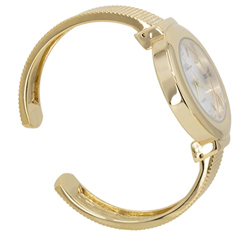 Blekon Collections Womens 37Mm Case Arabic Numerals Analog Display Mesh Textured Cuff Bangle Ladies Wrist Watch (White/Gold) #TOP7