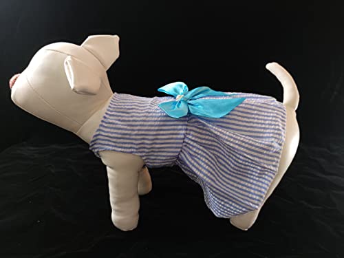 Image of KUTKUT cotton Small Dog Stripe Dress for Girl Puppy Clothes Female Princess Tutu Skirt Summer Shirt for Shihtzu, Maltese Cat Pet Apparel Outfits (Size: L, Chest: 45cm, Length: 35cm, Blue, 1 count)