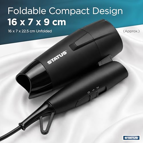Image of STATUS: Toulouse 2 Speed Travel Hair Dryer Black Foldable Hair Dryer with Concentrator /1200W Dual Voltage (230V or 115V), DC Motor, TOULOUSE1PKB6