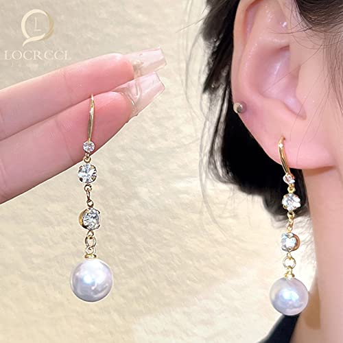 Locrccl Long Pearl Tassel Drop Earrings18K Gold Long Big Pearl Zircon Earrings Baroque Drop Dangle Earrings Vintage Pearl Studs Earring Wedding Jewelry For Women And Girls (A) #TOP3
