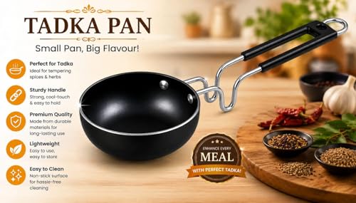 Image of 300 ml Cast Iron Tadka Pan with Long Handle | Vaghar | Chouk Pan | Mini Sauce Pan for Tempering, Seasoning & Heating Oil | Gas Stove Compatible | Easy-Clean Black Cookware