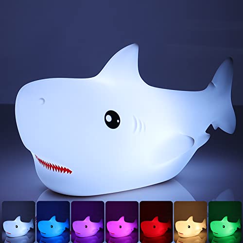 Image of Tremdwoto Night Light for Kids, 7 Colors Shark Night Light Rechargeable Squishy Silicone LED Nightlight Lamp as Birthday Gifts for Baby Boys Children Toddlers Tween Girls Nursery