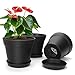 DENUOTOP Blumentopf Schwarz Pflanzentopf mit Untersetzer, Übertöpfe für Zimmerpflanzen, Plant Pot für Flower Kräuter Bonsai Orchideen (3er-Set 15cm)