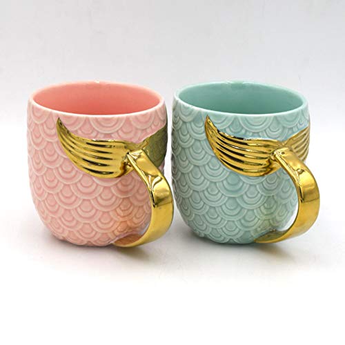 Tasse de queue de sirène dorée en céramique avec poignée - 3