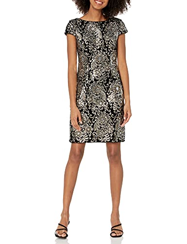 Adrianna Papell Women s Sleeve Velvet Sequin Short Dress, Black Silver, 16