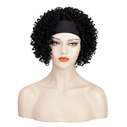 Easy to wear, stylish and beautiful Headband wig，Afro/Bob/Curly/Short/Black Headband Wigs for Women (Short # 1)