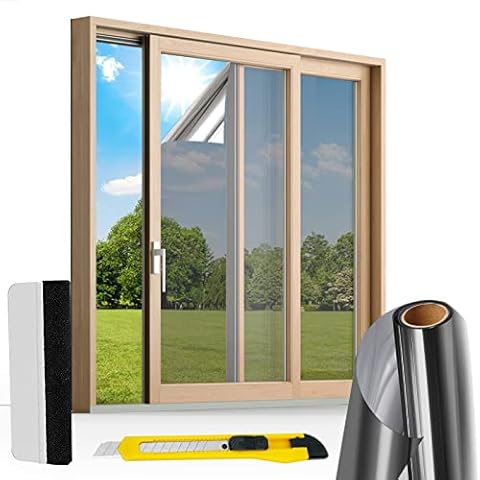 Guuteee UV-Schutz Spiegelfolie Fenster Sichtschutz Sonnenschutzfolie Fenster innen oder außen Selbstklebend Fensterfolie Sonnenschutz ohne Rückstände 60X200cm Cover