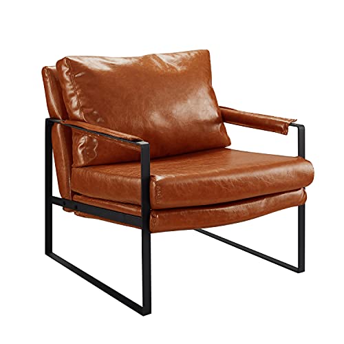 Zouron Fauteuil de Salon Vintage en Similicuir, Fauteuil Relax Confortable avec Pieds en Métal, Fauteuil Chambre Industriel, Brun Cover
