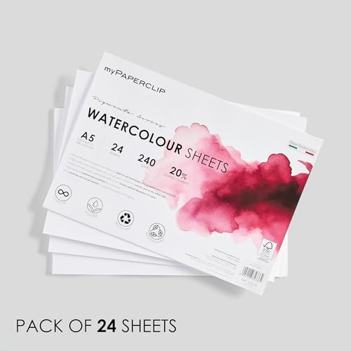 Image of myPAPERCLIP Pigmenta - A5 Watercolor Paper | 240 GSM, 24 Sheets, 20% Cotton | Cold-Pressed & Acid-Free | Suitable for Both Wet & Dry Painting |