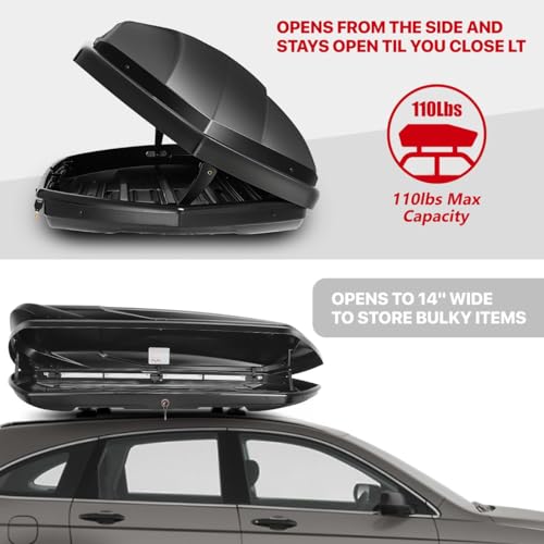 Image of DNA Motoring Rooftop Cargo Lock Box Carrier Lockable Heavy Duty Car Top Storage Case, Capacity 110 Lbs, 72 inch x 30 inch x 12 inch (L x W x H), 13 Cubic Ft.(Glossy Black), PT-ZTL-8326-GSBK