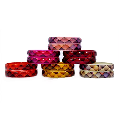 Image of NMII Multicolour Glass Kada Set For Women and Girls with Sleek Finish & Abstract Design | Glass Bangles For Women | Kada For Girls Daily /Party /Office | Fashion Jewellery