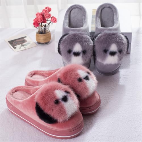 Women's Cartoon Dog Slippers Warm Thick Soled Couple Cotton Slippers Indoor Shoes Cozy Fleece Lining Anti-Slip Winter Shoes4