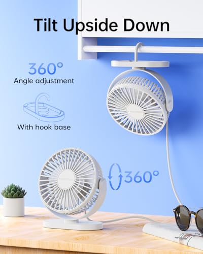Image of SWEETFULL USB Desk Fan Small Quiet - 3 Speeds Mini Personal Portable Fan 360 Rotation Adjustable, 5.5 Inch Office Table Cooling Gadgets on Desktop (White)