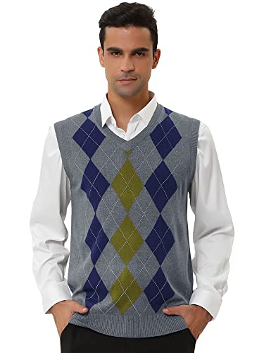 Lars Amadeus Men's Casual Argyle Vest Sweater V Neck Slim Fit Sleeveless Knit Pullover2
