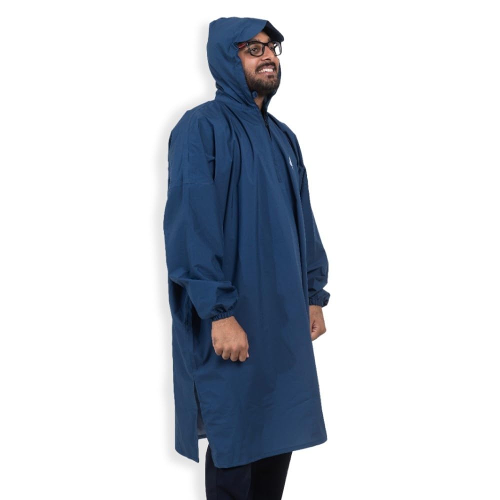 | Men's Navy Blue Rain Poncho, Lightweight and Water Resistant | Unisex Outdoor Rain Poncho for Adult,Multi Use, Waterproof, Reusable & Packable