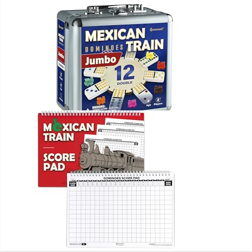 Queensell Jumbo Double 12 Dominoes Set + Mexican Train Score Pads