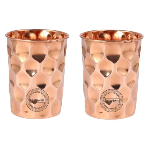Bicchieri in rame puro Set di 2 bicchieri per acqua potabile Ayurveda Health Pure Tumblers Tazze in rame 10,14 Oz 300 Ml (diamante)