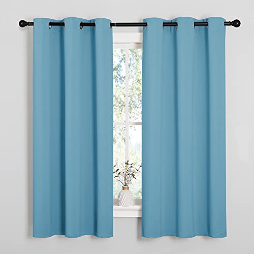 Image of NICETOWN Window Treatment Thermal Insulated Solid Grommet Room Darkening Curtains /Drapes for Bedroom (Set of 2 Panels, 42 by 63 inches Long, Teal Blue=Light Blue)