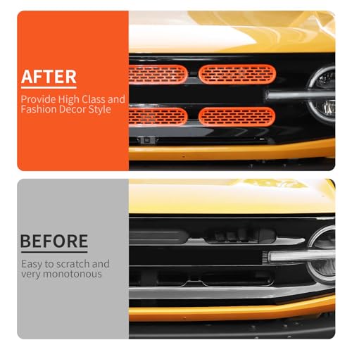 Image of Linskip Oval Grille Inserts Fit for 2021-2025 Ford Bronco, Front Mesh Grille Cover for Bronco Exterior Accessories, Enhancing Vehicle Front Appearance(orange)