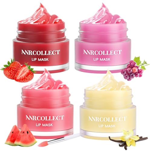 ANRCOLLECT Lip Balm Set con 4 Lip Sleeping Mask-Reparador & Hidratante Labios, Kit de tratamiento labial de noche, Set de Bálsamo Labial para Labios Secos y Agrietados