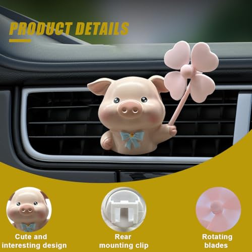 Image of Cute Pig Car Air Vent Clips, Rotating Windmill Car Air Conditioner Outlet Clip, Animal Car Dashboard Air Vent Trim Clip, Auto Interior Decoration Accessories (Pig)