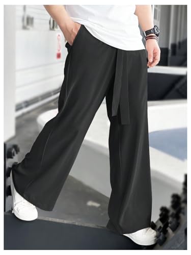 GORGLITTER Men's Casual Wide Leg Dress Pants Elastic High Waisted Baggy Streetwear Trousers3