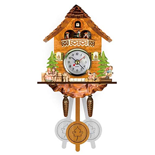 Srliya Reloj de Pared Cuckoo Reloj de Cuco Antiguo Cuco de Madera Birdhouse Reloj de Pared Decoración para el Hogar Reloj de Cuco Colgante Auto Swing Bell Péndulo Decoración para (CM002)