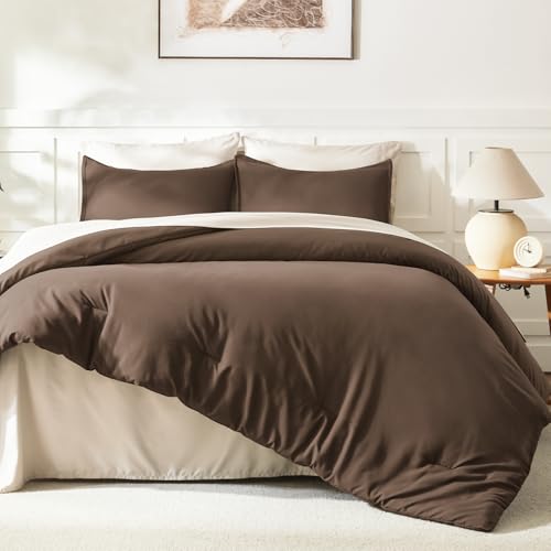 Image of Litanika Comforters Brown Oversized King Size, 3 Pieces Lightweight Solid Bedding Set & Collections, All Season Fluffy Bed Set (120x98In Comforter & 2 Pillowcases)