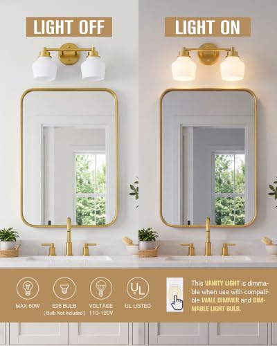 Image of Emak Brushed Gold Bathroom Light Fixture, Vintage Wall Sconce, Vanity Light
