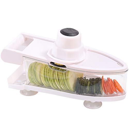 GemüSehobel,Vielseitiger GemüSeschneider Kartoffelschneider Obstschneider,Handschutz Frischhaltedose,FüR Tomaten,Zwiebeln, KäSe,Gurken usw,White