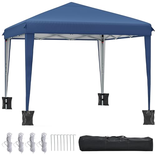 YITAHOME 3 x 3meter Pop-Up Pavillon | wasserdicht Faltpavillon | Anti-UV Gartenzelt Partyzelt | mit Tragetasche und Seilen | für Terrasse Strand Camping Markt Festival (Blau)