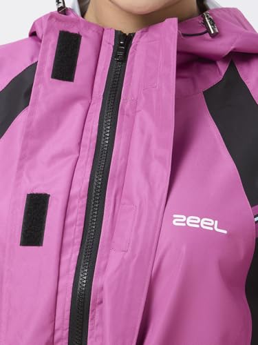 Image of ZEEL Rain Coat for Women Waterproof with Adjustable Hood, Rainwear Suit with Backpack Friendly Pleate, Front Zip with Snap Button Flap, Pants for Ladies (ELS508, Pink, L)