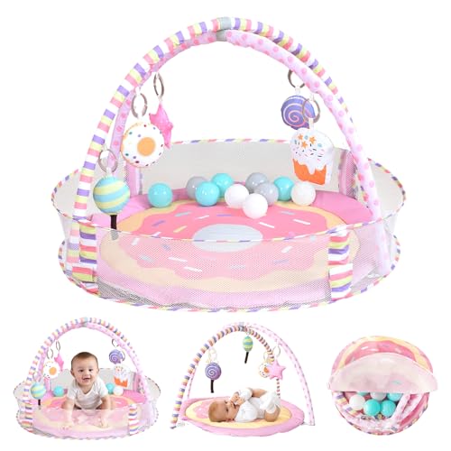 Image of 4-in-1 Baby Play Mat & Baby Play Gym,Baby Girl Play Mat Activity Gym, Pink Donut Tummy Time Mat for Babies and Toddlers, Infant Activity Center for Newborn to Develop Motor Cognition