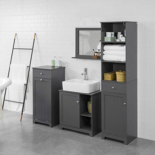 Haotian Bzr21-Dg, Grey Tilt-Out Laundry Sorter Cabinet, Bathroom Laundry Cabinet With Basket And Drawer, Bathroom Storage Cabinet Unit With Drawer, 15.7"X15"X35.4" #TOP6