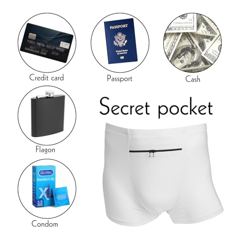 LUEXBOX Pocket Underwear for Men with Secret Hidden Pocket, Travel Boxer Briefs, 2 Packs (White)3