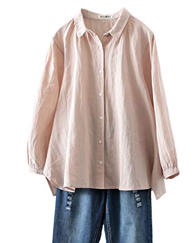 Minibee Women's Cotton Tunic Tops Button Closure Blouse with Hi-Low Hem Khaki XL